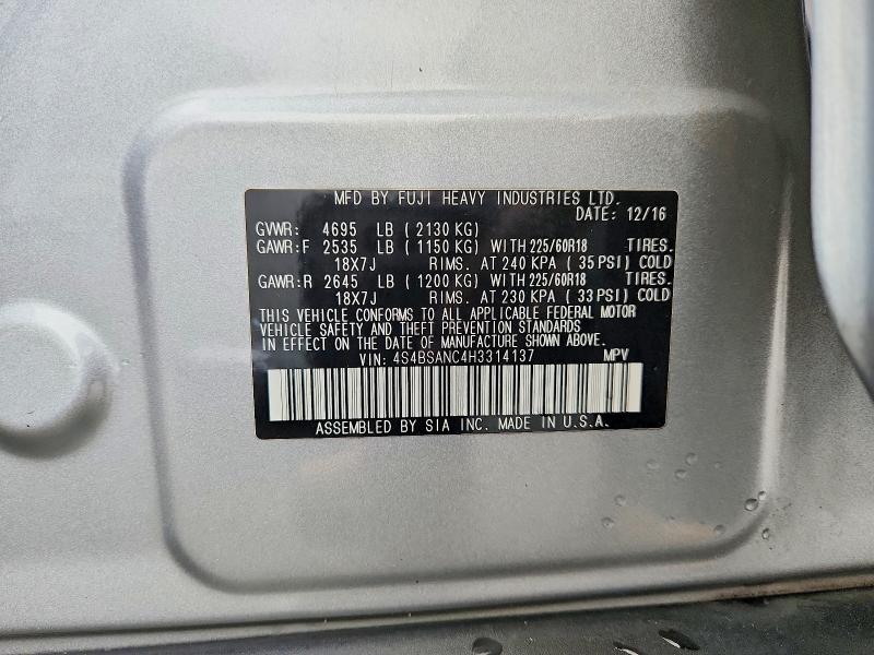 47237616 :رقم المزاد ، 4S4BSANC4H3314137 vin ، 2017 Subaru Outback مزاد بيع