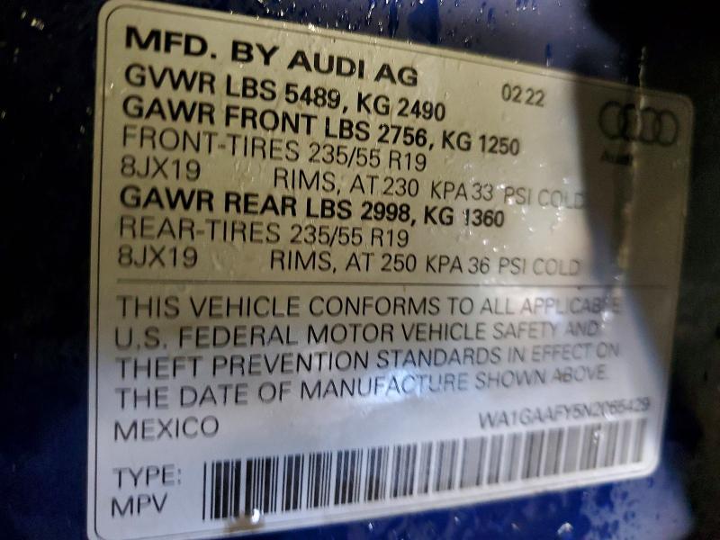 Aukcja sprzedaży 2022 Audi Q5, vin: WA1GAAFY5N2065429, numer aukcji: 79205615