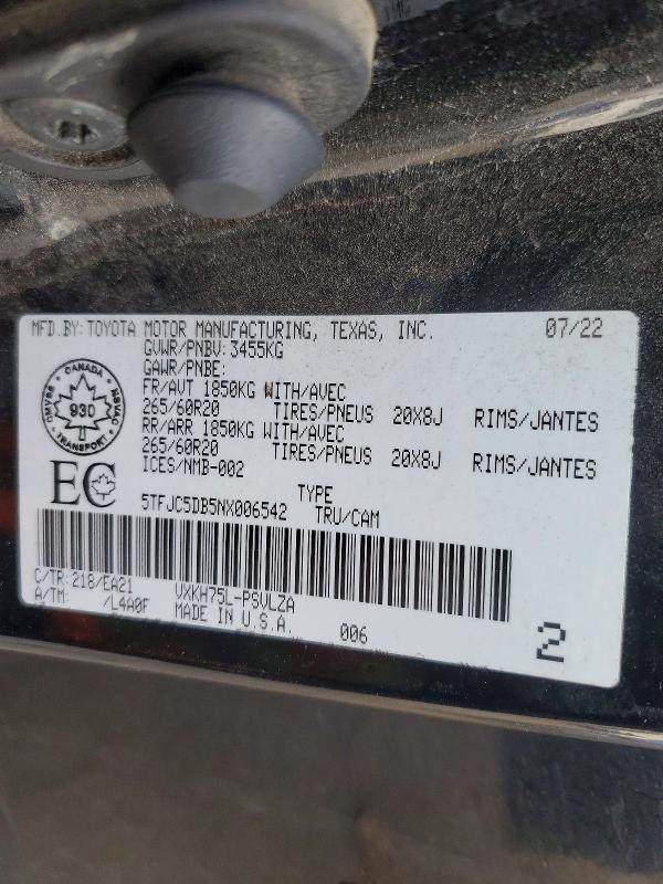Продажа на аукционе авто 2022 Toyota Tundra 4wd Hybrid Li, vin: 5TFJC5DB5NX006542, номер лота: 45963226