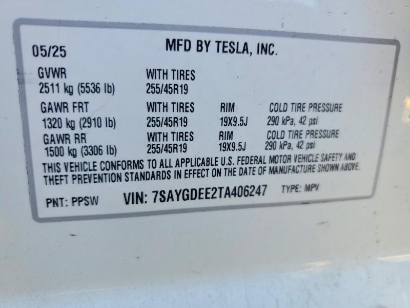 Aukcja sprzedaży 2026 Tesla Model Y, vin: 7SAYGDEE2TA406247, numer aukcji: 41980976