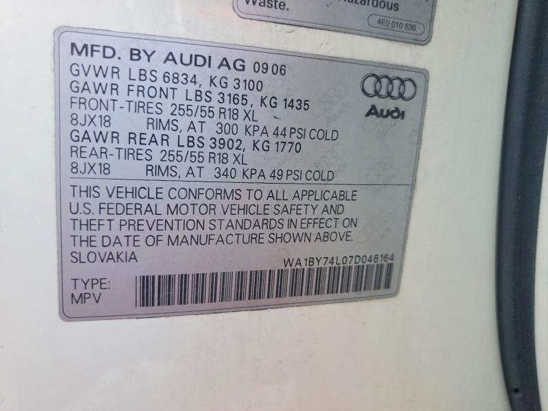 Aukcja sprzedaży 2007 Audi Q7, vin: WA1BY74L07D046164, numer aukcji: 46045446