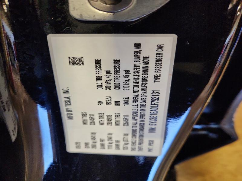 46546656 :رقم المزاد ، 5YJ3E1EA0LF792131 vin ، 2020 Tesla Model 3 مزاد بيع
