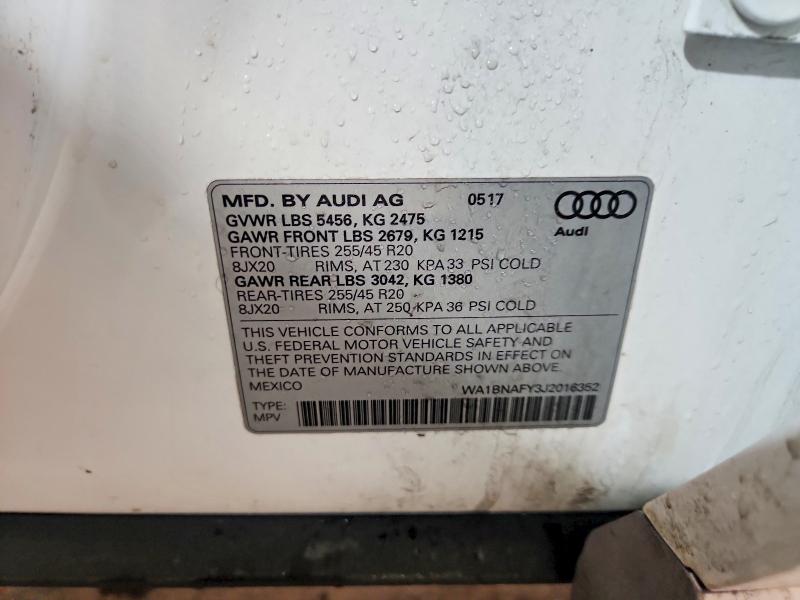 Продаж на аукціоні авто 2018 Audi Q5, vin: WA1BNAFY3J2016352, номер лоту: 77746515