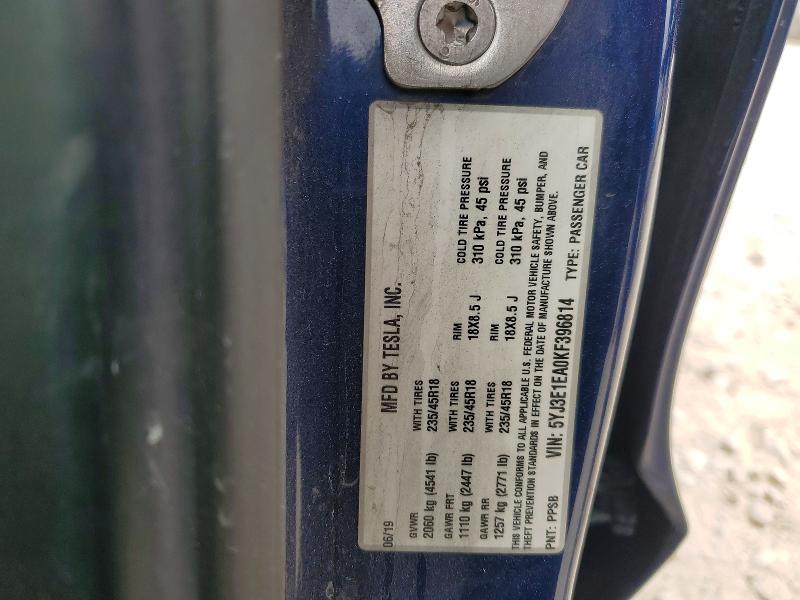 Aukcja sprzedaży 2019 Tesla Model 3, vin: 5YJ3E1EA0KF396814, numer aukcji: 79619825