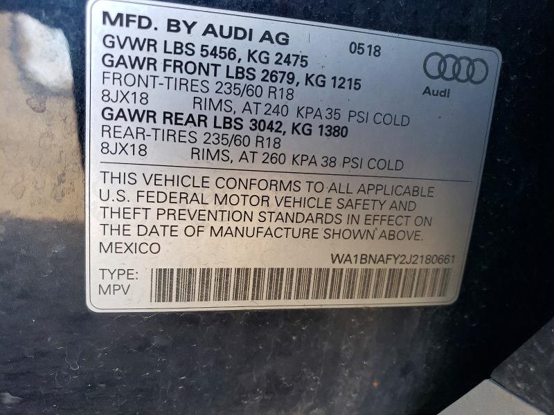 47760586 :رقم المزاد ، WA1BNAFY2J2180661 vin ، 2018 Audi Q5 مزاد بيع