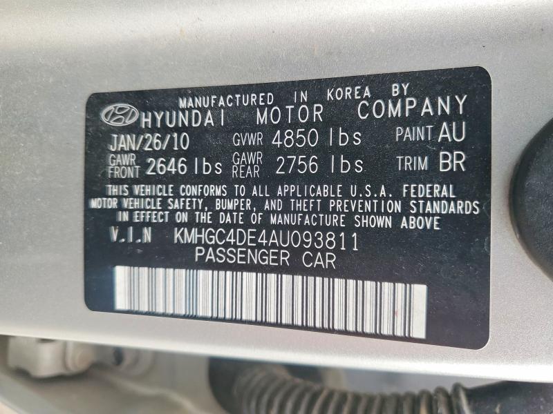 2010 Hyundai Genesis მანქანა იყიდება აუქციონზე, vin: KMHGC4DE4AU093811, აუქციონის ნომერი: 47614066