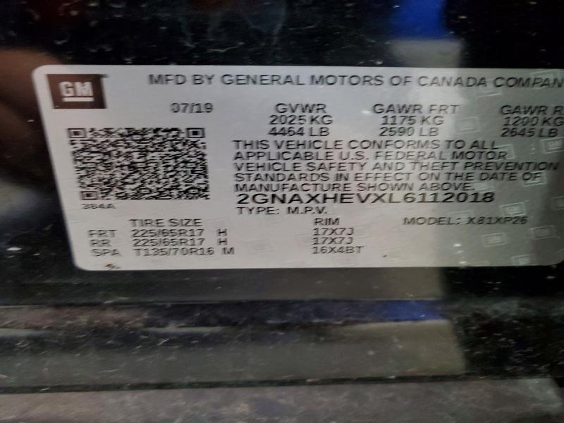 46191476 :رقم المزاد ، 2GNAXHEVXL6112018 vin ، 2020 Chevrolet Equinox مزاد بيع