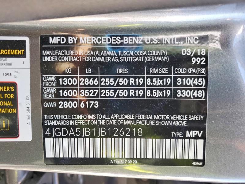 Aukcja sprzedaży 2018 Mercedes-benz Gle, vin: 4JGDA5JB1JB126218, numer aukcji: 41720186