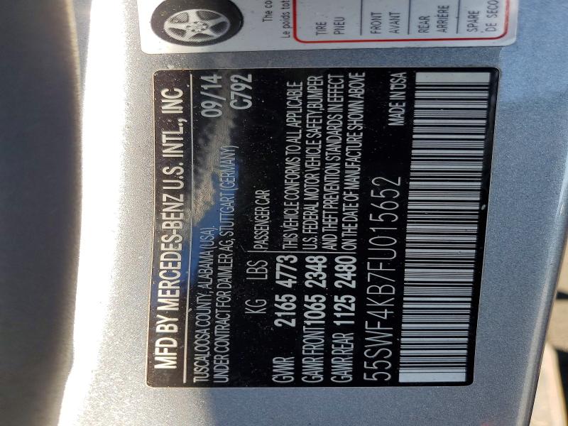 47762566 :رقم المزاد ، 55SWF4KB7FU015652 vin ، 2015 Mercedes-benz C مزاد بيع