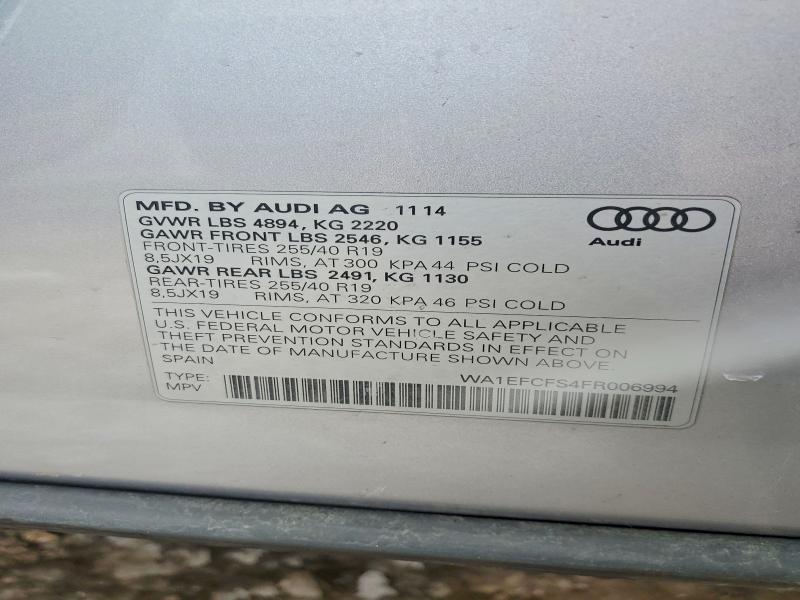 46104796 :رقم المزاد ، WA1EFCFS4FR006994 vin ، 2015 Audi Q3 مزاد بيع