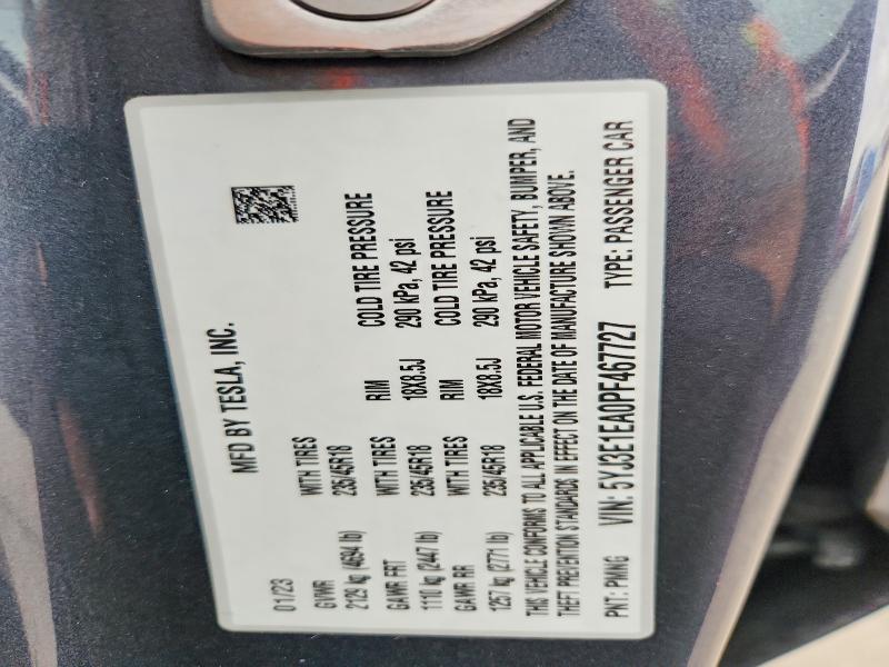 2023 Tesla Model 3 მანქანა იყიდება აუქციონზე, vin: 5YJ3E1EA0PF467727, აუქციონის ნომერი: 47917366