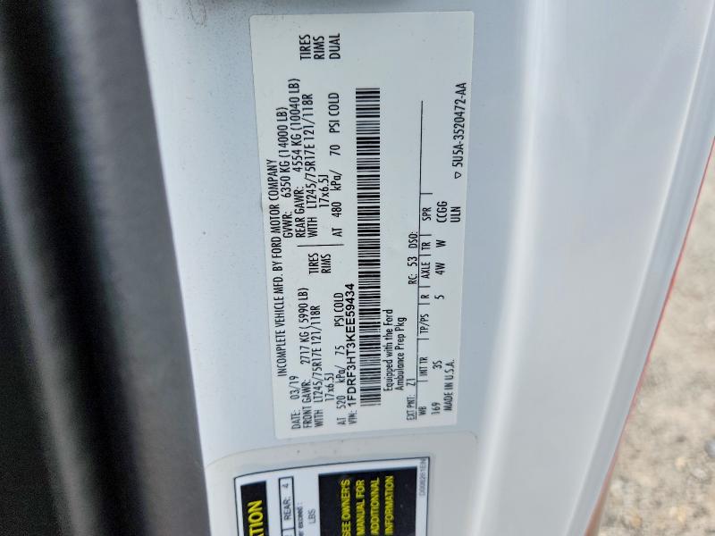2019 Ford F350 მანქანა იყიდება აუქციონზე, vin: 1FDRF3HT3KEE59434, აუქციონის ნომერი: 46589156