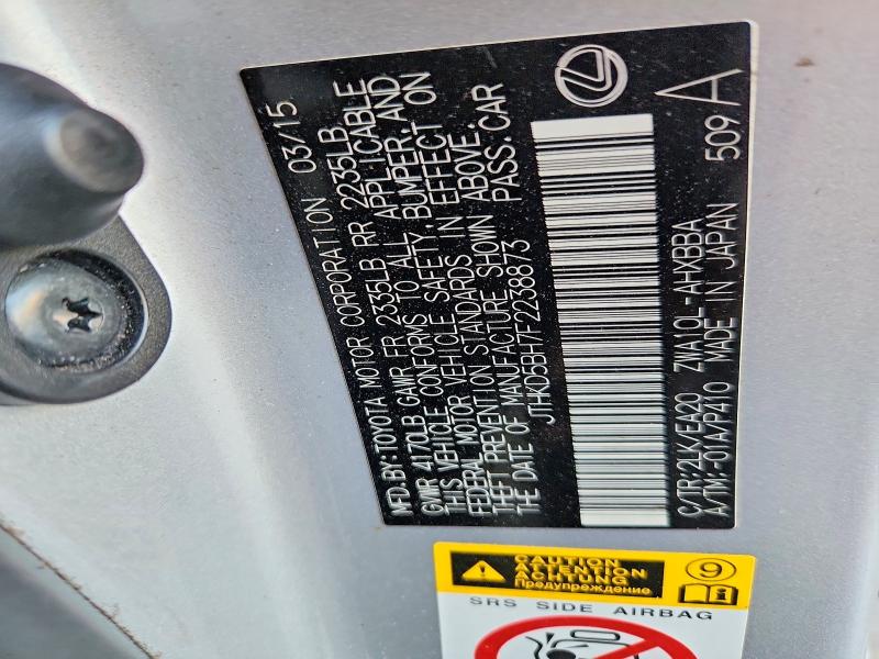 47503146 :رقم المزاد ، JTHKD5BH7F2238873 vin ، 2015 Lexus Ct 200h مزاد بيع