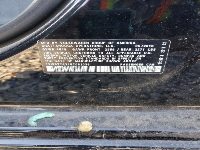 Aukcja sprzedaży 2016 Volkswagen Passat, vin: 1VWBT7A31GC061039, numer aukcji: 46459016