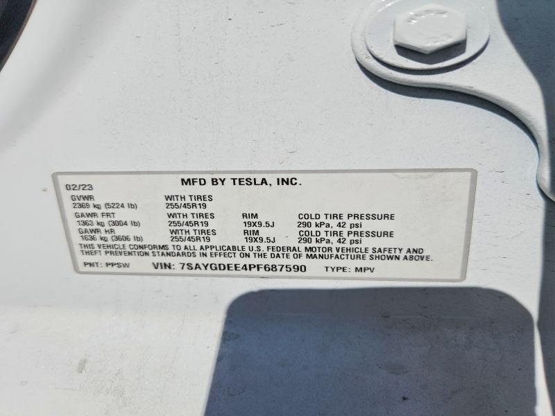 2023 Tesla Model Y მანქანა იყიდება აუქციონზე, vin: 7SAYGDEE4PF687590, აუქციონის ნომერი: 46398456