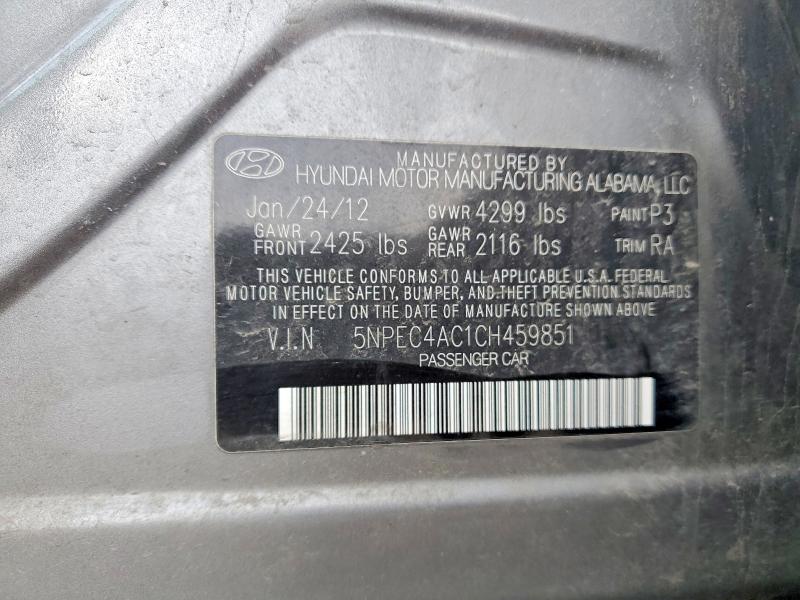 Продажа на аукционе авто 2012 Hyundai Sonata, vin: 5NPEC4AC1CH459851, номер лота: 46230176