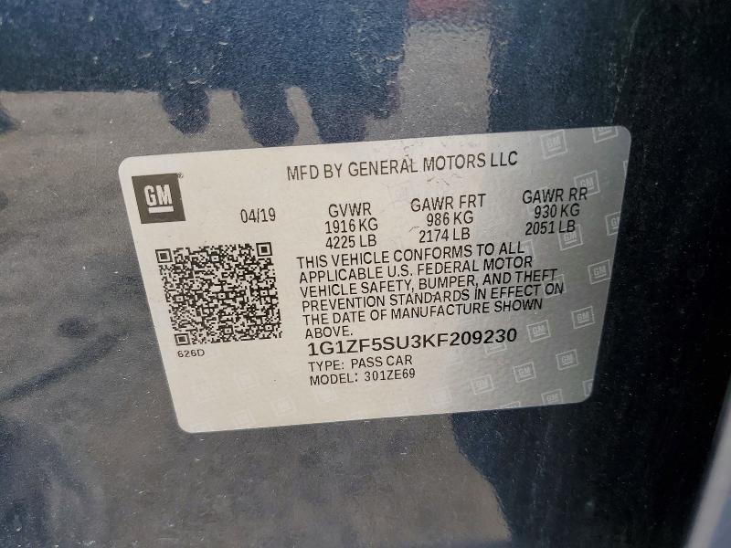 48060436 :رقم المزاد ، 1G1ZF5SU3KF209230 vin ، 2019 Chevrolet Malibu مزاد بيع