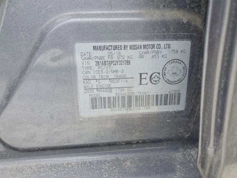 Aukcja sprzedaży 2018 Nissan Sentra, vin: 3N1AB7AP0JY321789, numer aukcji: 78034425