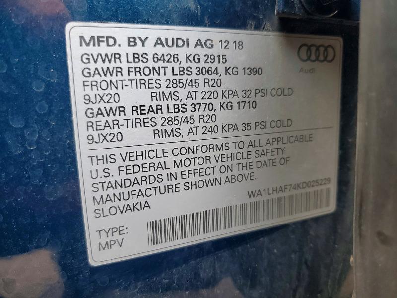 Aukcja sprzedaży 2019 Audi Q7, vin: WA1LHAF74KD025229, numer aukcji: 47252076