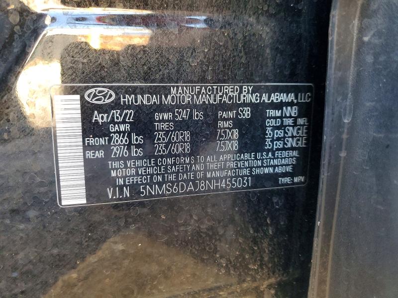 Продаж на аукціоні авто 2022 Hyundai Santa Fe, vin: 5NMS6DAJ8NH455031, номер лоту: 47470966