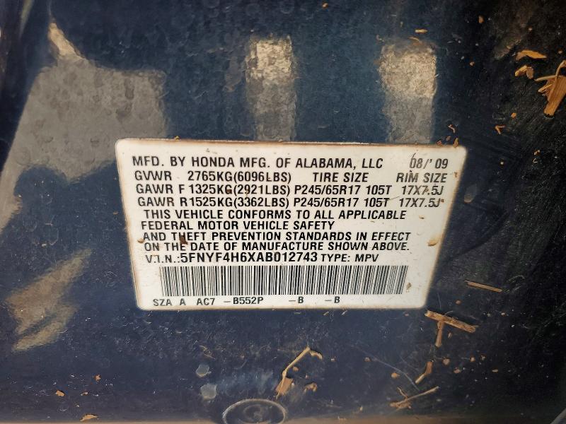 Aukcja sprzedaży 2010 Honda Pilot, vin: 5FNYF4H6XAB012743, numer aukcji: 47656866
