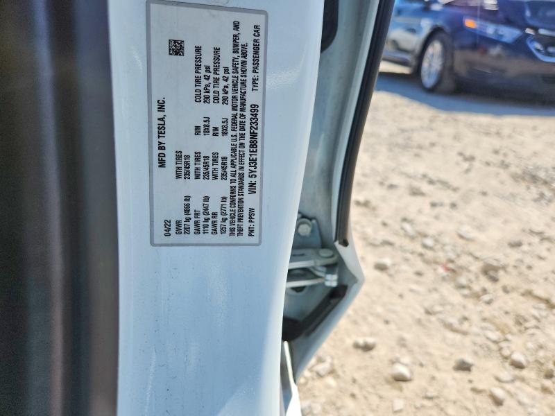 2022 Tesla Model 3 მანქანა იყიდება აუქციონზე, vin: 5YJ3E1EB8NF233499, აუქციონის ნომერი: 47181296