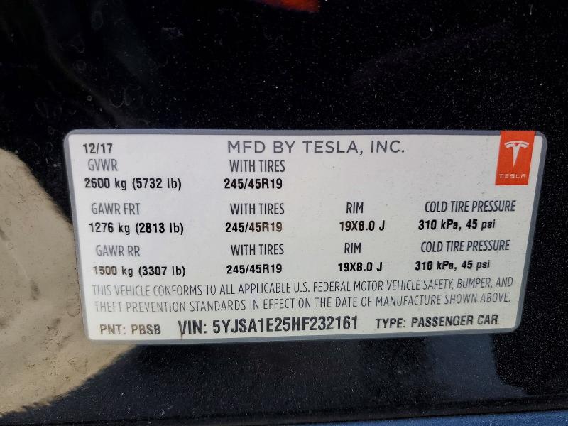 Продажа на аукционе авто 2017 Tesla Model S, vin: 5YJSA1E25HF232161, номер лота: 46746516