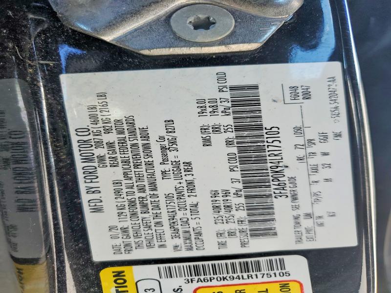 2020 Ford Fusion მანქანა იყიდება აუქციონზე, vin: 3FA6P0K94LR175105, აუქციონის ნომერი: 45890376
