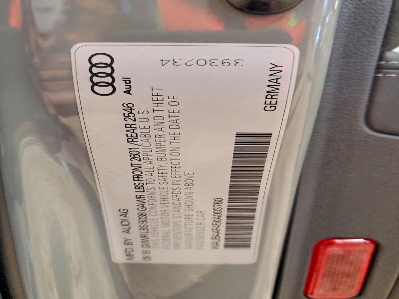 2019 Audi S4 მანქანა იყიდება აუქციონზე, vin: WAUB4AF45KA003760, აუქციონის ნომერი: 78317025