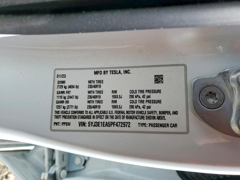 Продаж на аукціоні авто 2023 Tesla Model 3, vin: 5YJ3E1EA5PF472972, номер лоту: 45488746