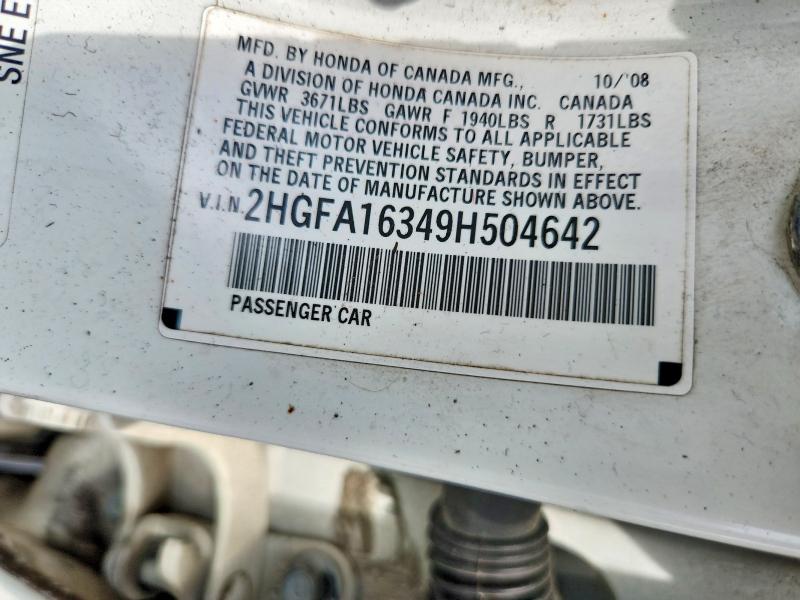 47444736 :رقم المزاد ، 2HGFA16349H504642 vin ، 2009 Honda Civic مزاد بيع