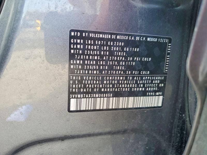 2024 Volkswagen Tiguan მანქანა იყიდება აუქციონზე, vin: 3VVMB7AX3RM068658, აუქციონის ნომერი: 46736596