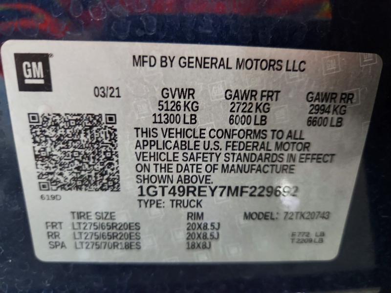 Продажа на аукционе авто 2021 Gmc Sierra, vin: 1GT49REY7MF229692, номер лота: 47303326