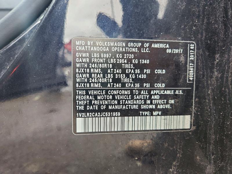 2018 Volkswagen Atlas მანქანა იყიდება აუქციონზე, vin: 1V2LR2CA2JC531959, აუქციონის ნომერი: 46043456