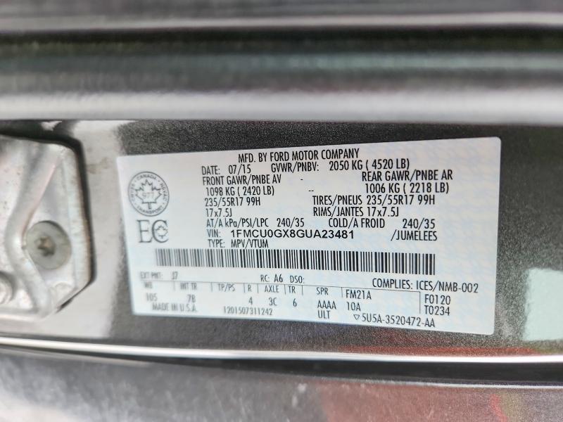 Aukcja sprzedaży 2016 Ford Escape, vin: 1FMCU0GX8GUA23481, numer aukcji: 46185786