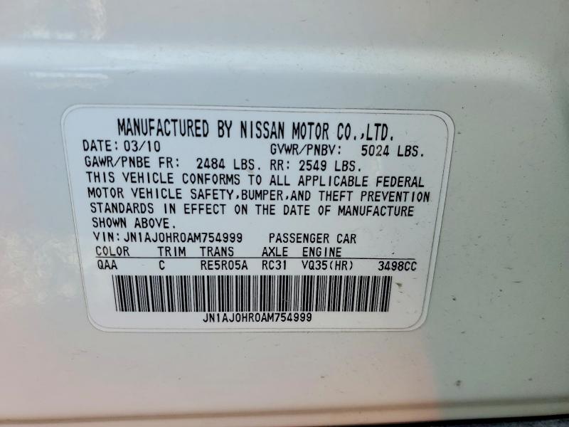 Aukcja sprzedaży 2010 Infiniti Ex35, vin: JN1AJ0HR0AM754999, numer aukcji: 47895886