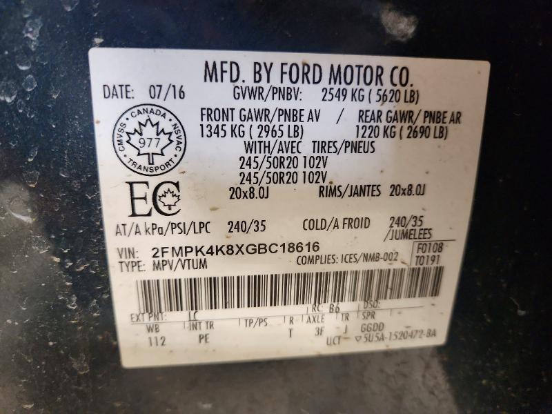 2016 Ford Edge მანქანა იყიდება აუქციონზე, vin: 2FMPK4K8XGBC18616, აუქციონის ნომერი: 41825396