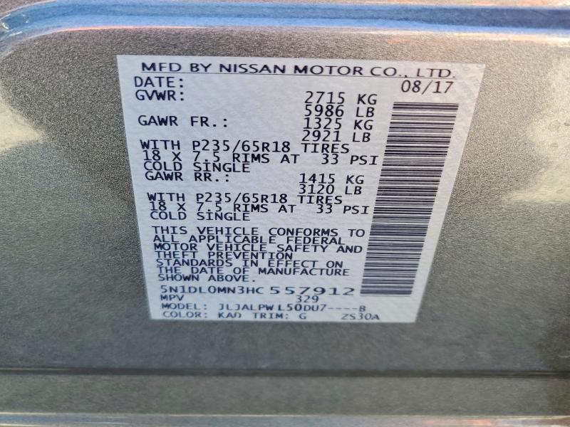 Aukcja sprzedaży 2017 Infiniti Qx60, vin: 5N1DL0MN3HC557912, numer aukcji: 47289676