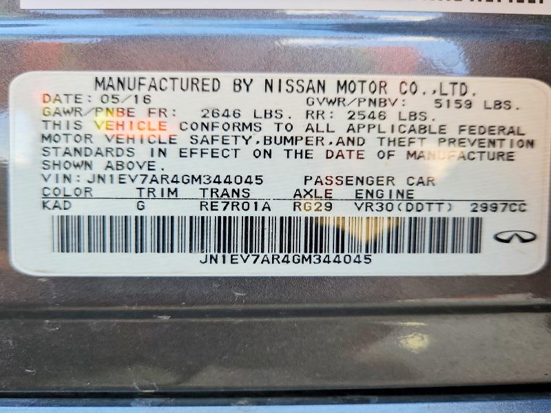Aukcja sprzedaży 2016 Infiniti Q50, vin: JN1EV7AR4GM344045, numer aukcji: 45688266