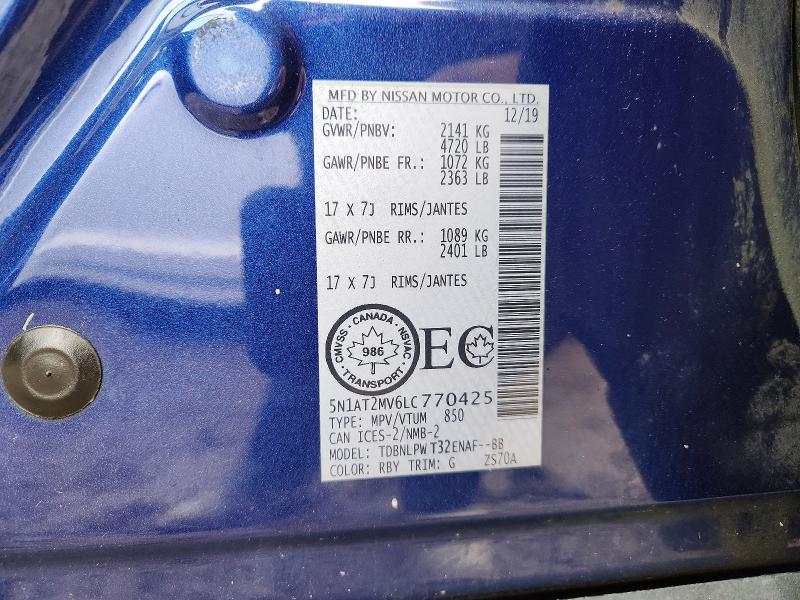 41824986 :رقم المزاد ، 5N1AT2MV6LC770425 vin ، 2020 Nissan Rogue مزاد بيع