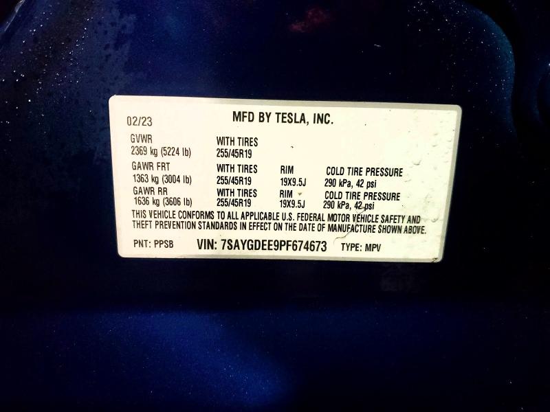 2023 Tesla Model Y მანქანა იყიდება აუქციონზე, vin: 7SAYGDEE9PF674673, აუქციონის ნომერი: 42019136