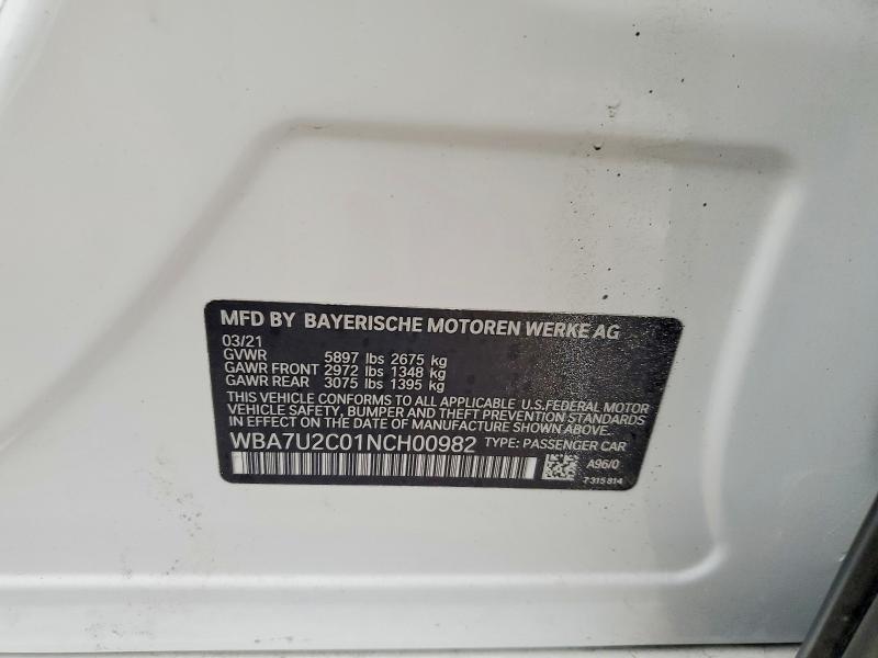 Продажа на аукционе авто 2022 Bmw 750, vin: WBA7U2C01NCH00982, номер лота: 79958215