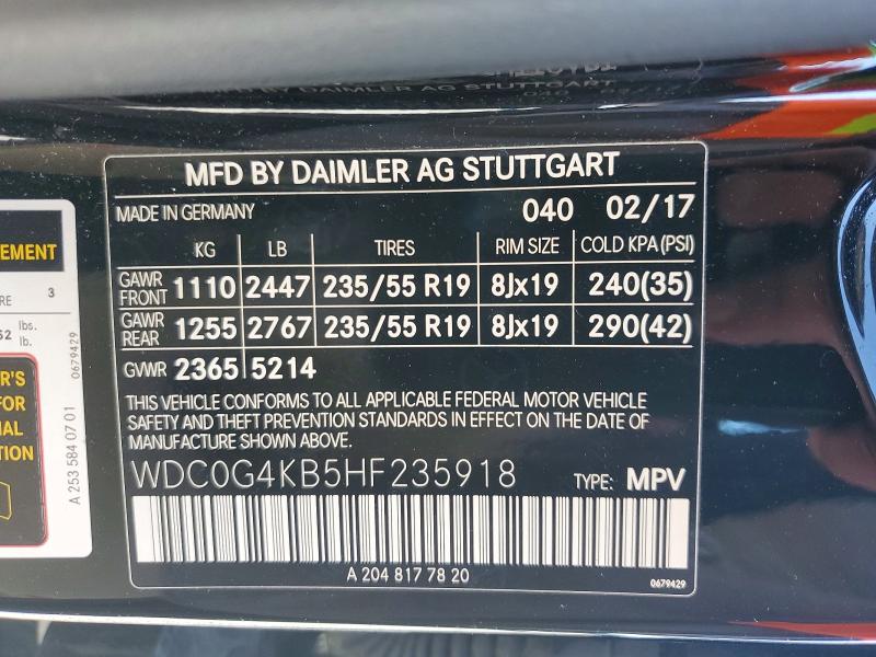 46104866 :رقم المزاد ، WDC0G4KB5HF235918 vin ، 2017 Mercedes-benz Glc مزاد بيع
