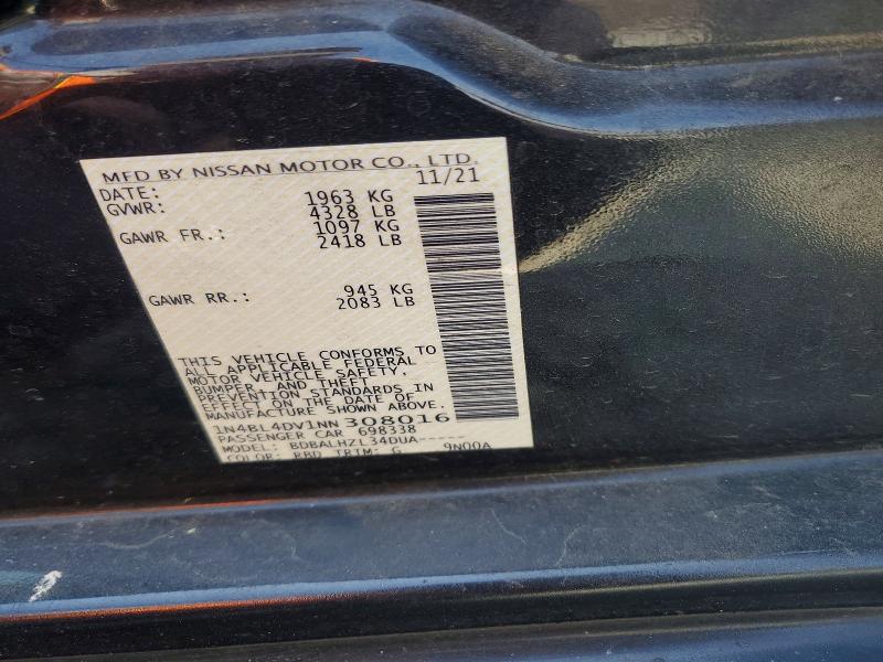 47766776 :رقم المزاد ، 1N4BL4DV1NN308016 vin ، 2022 Nissan Altima مزاد بيع