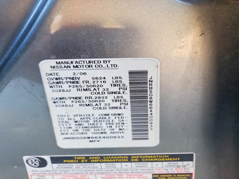 Auction sale of the 2006 Infiniti Fx45, vin: JNRBS08W66X400933, lot number: 47064406
