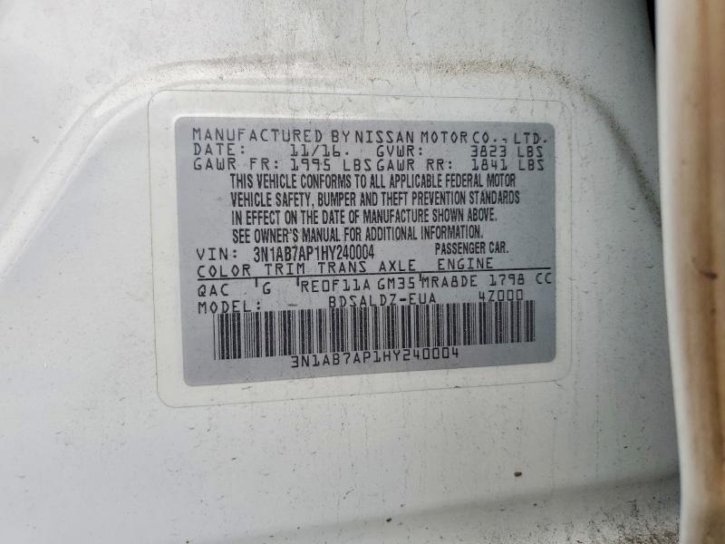 2017 Nissan Sentra მანქანა იყიდება აუქციონზე, vin: 3N1AB7AP1HY240004, აუქციონის ნომერი: 47222976