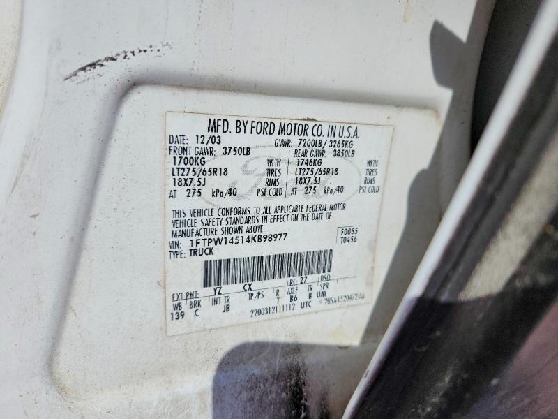 46915876 :رقم المزاد ، 1FTPW14514KB98977 vin ، 2004 Ford F150 مزاد بيع