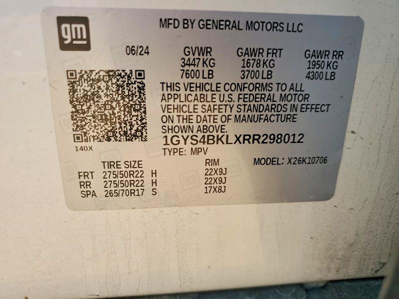 79637745 :رقم المزاد ، 1GYS4BKLXRR298012 vin ، 2024 Cadillac Escalade مزاد بيع
