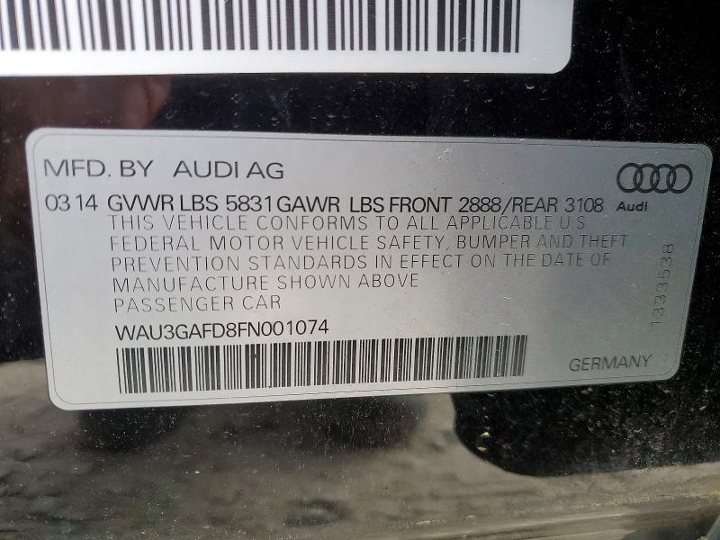 46362856 :رقم المزاد ، WAU3GAFD8FN001074 vin ، 2015 Audi A8 مزاد بيع