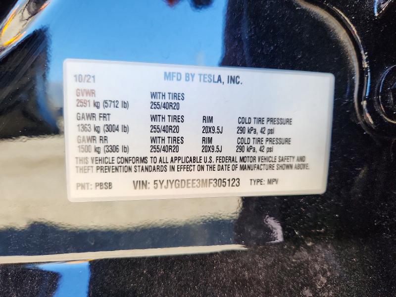 2021 Tesla Model Y მანქანა იყიდება აუქციონზე, vin: 5YJYGDEE3MF305123, აუქციონის ნომერი: 45875966